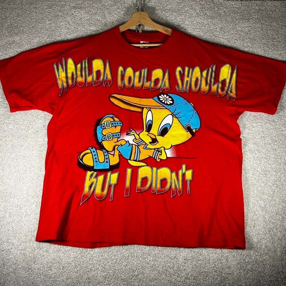 Vintage 1997 Looney Tunes Tweety attitude red all over print t-shirt Size XXL